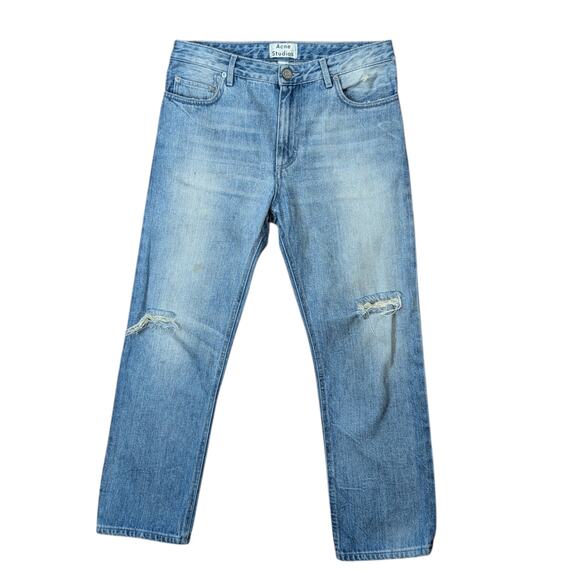 Acne Studios Pop Trash Crop Distressed Jeans Light Wash Size 34 - Picture 1 of 9